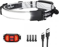 LED Headlamp Flashlight, 1000L 230° Broadbeam Headlight, USB C Rechargeable Head Lamp with Red Taillight, Lightweight Waterproof Headlamps for Camping Running Hiking, Hard Hat Headlamp 1Pack