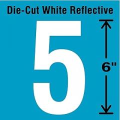Die-Cut Reflective Number Label, 5, 6In H