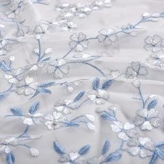 HooHero Blue Modern Simple Flat Embroidery Small Leaf White Yarn 52 Width Semi Shading Sheer Curtains Home Decoration Gauze Tulle Rod Pocket Top for Living Room Bedroom Doorway Patio