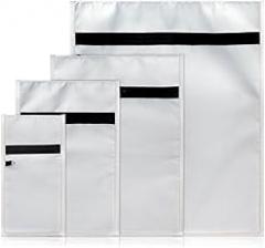 MAYJOYDIY 4 Pcs Light Grey Faraday Bags, Fireproof Cloth Signal Shielding Bags for Laptops Tablets Phones Car Keys,Faraday Cage with Clasp,EMP Bags Pouch for Electronics Fireproof Waterproof