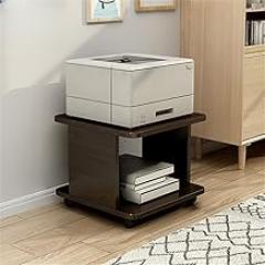 KWOKING Self-Supporting Wood Cabinet Storage Shelf Rack with Roller Wheels Office Printer Floor-Standing Table Under Shelf, Portable Copier/Fax Machine Stand Black Walnut 15.7