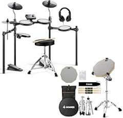 Donner DED-70 Electric Drum Set for Beginner with 150 Sounds, 4 Quiet Mesh Pads, Bundle with 12'' Drum Practice Pad Snare Drum Stand Set