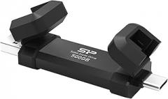 Silicon Power 500GB DS72 Portable USB 3.2 Gen 2 Type-C/Type-A SSD Solid State Drive Stick (Black)
