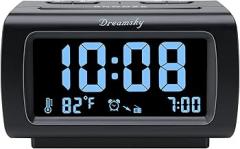 DreamSky Alarm Clock Radios for Bedrooms with Battery Backup, Large Big Numbers with Dimmer Wheel, USB Port, Bedside Digital FM Radio with Sleep Timer, Temperature, Adjustable Volume, Snooze
