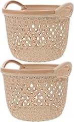 Milisten 2pcs Small Waterproof Plastic Laundry Basket with Handles, Hollow out Clothes Hamper for Bathroom and Dorm, Portable Laundry Storage Organizer in Beige