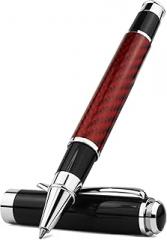 Carbon Fiber Signature Pen, Premium Metal Gel Ink Pens Micro Point 0.5mm Black Ink Smooth Writing Ball Pen(Red)