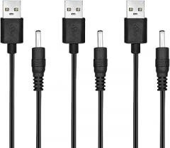 3-Pack 3.3FT USB to 5V DC Charger Cable | USB to DC 3.5mm x 1.35mm Barrel Jack Adapter for Electronics | Replacement Charging Cable for Small Devices,Black