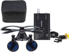 3.5X 420 Binocular Loupes Magnifier Glasses + 3W LED Headlight Clip Type with Filter Headlamp Black Case