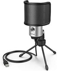FIFINE USB Microphone for Zoom Video Meeting Online Class on PC Computer, Metal Condenser Desktop Mic with Pop Filter (K669S+U1)