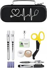 BOVKE Black Stethoscope Case with 12Pcs Nurse Supplies Kit