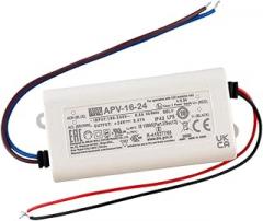 APV-16-24 High-Efficiency LED Driver 16.08W 24V 0.67A - 80% Efficient, Universal Input 90-264VAC, Constant Voltage, IP42 Rated, -30°C to +70°C - for LED Lighting & Electronics