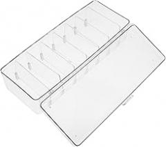 TEHAUX Transparent Plastic Organizer Box Removable Dividers for Cards Electronics Jewelry and Parts and Stylish Storage for Desk Organization