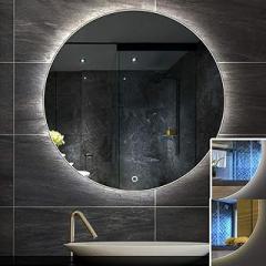 Round LED Lighted Bathroom Mirror, Modern Wall Mounted Makeup Vanity Mirror, Electronic Anti-Fog, Support White Light/Warm Light