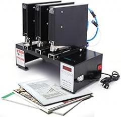 Intelligent Electric Saddle Stapler, Three Heads Pneumatic Stapler Machine, Binding Depth 0-5MM Adjustable, with Yield Counter&Pop-up Nail Slot, for Printing Houses, Offices, Publishers, Bookstore