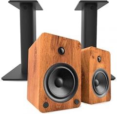 Kanto YU6 Powered Bookshelf Speakers with Bluetooth (Walnut) with SP9 Desktop Stands (Black)