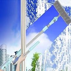 Professional Window Squeegee Cleaner， U-Shaped Telescopic Rod， Floating Mechanism Wipe Head， Glass Cleaning Tools for Indoor/Outdoor High Window
