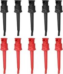 P5002 Multimeter Test Hook Grabbers with Powerful Spring, for Testing ICS and Repairing Mini Electronics, Copper Gold Plated, 10pcs (Five Black and Five red)