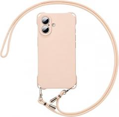 ZCDAYE for iPhone 16 Case with Crossbody Phone Lanyard, Soft Silicone Case with Adjustable Neck Shoulder Strap, Shockproof Phone Cover for iPhone 16 6.1 inch, Pink