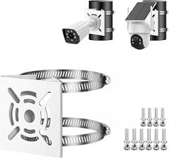 Universal Vertical Pole Mount for Security Camera, Solid Metal Bracket with 2 Loops, Suitable for CCTV Cameras LED Wall/Stage Lights Solar Panels, Pole Brackets, White