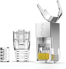 CAT8 CAT7 CAT6A Connector, Non-Straight-Through RJ45 Connector, 3-pin 50μ Gold-Plated, with Strain Relief Sleeve(10PCS,Silver)