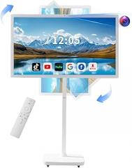 32 Inch Smart Portable TV on Wheels,FHD Touch-Screen-Monitor,Wireless RollableTV, 8G RAM,128G Storage,Built-in 6-8H Battery,Android 14,Full Swivel Rotation,Remote Control (White)