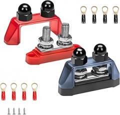Recoil S2P-38 Bus Bar 250A Power Distribution Block Busbar Dual 3/8” Studs Terminal for Boat Automotive Solar System