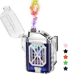 Windproof Lighter Tactical Outdoor Dual Arc Electric Lighters Rechargeable Flameless Plasma Lighter for Camping, Hiking, Outdoor Activities(Blue)