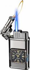 Dual Flame Lighter - Convertible Jet to Soft Flame, Windproof, Premium Zinc Alloy, Refillable with Stylish Dial(Gas Not Include)