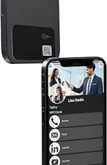 TAPro NFC Mini Digital Business Card, Tap to Share Contact Info, QR Backup, App-Free, Works with iPhone & Android, Reusable Pocket-Size Card with 3M Adhesive, Black