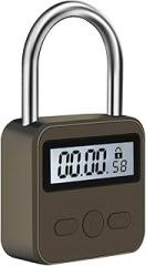 Metal Time Padlock - Multi-Function Timer Lock 99 Hours Max Timing with Electronic LCD Timed Display Micro USB Rechargeable Black