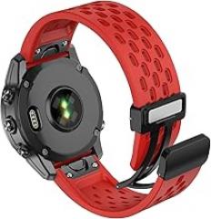 ISABAKE Air-holes Silicone Watch Band for Garmin Fenix 7/Fenix 6 /Fenix 6 Pro/Fenix 5/Fenix 5 Plus, Quick Fit 22MM Soft Sport Wristband Strap with Fold-over Magnetic Closure for Forerunner 955/945/Instinct 2