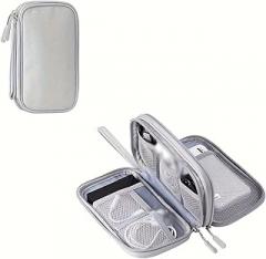 Double Layer Waterproof Electronic Storage Pouch for Cables, Earphones, Chargers, Phones, Hard Drives Grey