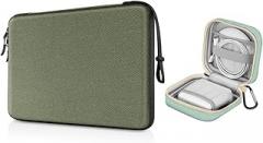 FINPAC 13-inch Hard Laptop Sleeve Case + Charger Case Small Electronic Organizer Bag Light Green