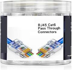 RJ45 Cat6 Straight Connector 24-26AWG for UTP/FTP Cables, 3-Point Staggered Contacts, Gold-Plated pins, 6.1mm Outer Diameter(50pcs)