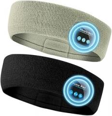 yongwanwan Bluetooth 5.4 Upgrade Headband, Music Call, Stereo bass, Sports Bandana(Z3-B-Off-White Music Label-Zipper Bag Packaging)