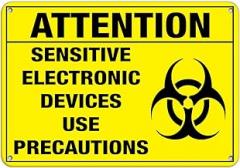 Attention Sensitive Electronic Devices Use Precaution​s Label Decal Sticker Sticks to Any Surface 10x7