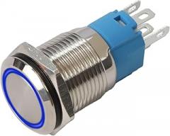 Weatherproof 16mm Momentary Switch Stainless Steel Push Button with LED Ring Light, Perfect for Outdoor Electronics and High Traffic Areas (Blue)