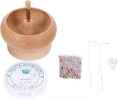 Anneome Manual Wooden Bead Spinner Bowl Tool for Jewelry Making Includes Bead Needle Effortless Stringing for Crafting Bracelets Seed and More