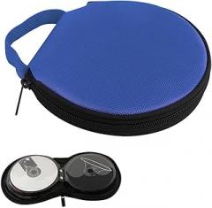 Car CD Storage Bag, Oxford Cloth Round CD Case Holder with Carrying Strap, Portable 20 Capacity DVD Storage Holder, Universal for Most Cars (Blue)