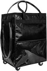 Grocery Bag with Wheels, Reusable Grocery Bag On Wheels, Water Proof Portable Shopping Rolling Bag, Foldable Trolley Cart with Handle for Camping Traveling Shopping (Black)