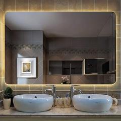 Bathroom Mirror 24x31 Inch Large Backlit, LED Illuminated Wall Mounted Makeup Mirror, Horizontal Suspension, Electronic Anti-Fog,Warm Light-500x700mm