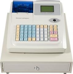 48 Keys Electronic Cash Register with Cash Drawer, White Commercial Cash Register for Small Businesses, Supermarkets and Retail Stores with Thermal Printer