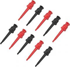 Mini Multimeter Hook Clamp/Holder Kit for Testing IC, Powerful Spring Grasping, Convenient Repair of Mini Electronics, Copper Gold Plated, 10pcs 5 Colors, 2.2inch (Five Black and Five red)