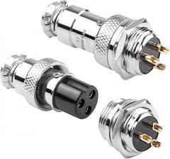 QIANRENON Gold Plated GX16 Aviation Plug Socket GX16 3Pin Male Bulkhead Mount Aviation Plug GX16 3Pin Female Cable Soldered Airline Connector M16 400V/7A, for Electrical Electronic Connection, 2Pcs