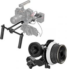 SMALLRIG Universal Basic Camera Shoulder Mount Kit for DSLR, Mirrorless, and Small Camera Shoulder Rig + Mini Follow Focus with A/B Stops & 15mm Rod Clamp and Snap-on Gear Ring Belt for DLSR