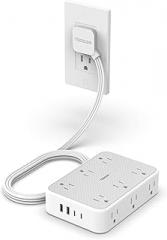 TESSAN Surge Protector Power Strip, 5FT Flat Extension Cord with Multiple Outlets, 12 Outlet Extender with 4 USB (2 USB-C), Flat Plug Power Strip, 1800J Surge Protection, Office, Dorm Essentials