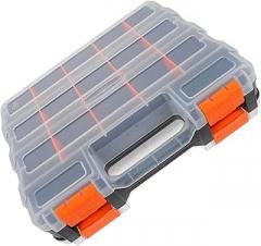 Double-sided Portable Tool Organizer Box with Plastic Compartments, Bead Storage and Electronics Component Case, 32x27x8cm Storage Box for Hardware and Small Parts