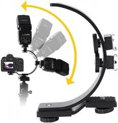 C-Shape Dual Hot Shoes Flash Lamp Mount Holder Bracket for DV Cameras Camcorders DSLR Cameras
