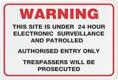 Warning This Site Is Under 24 Hour Electronic Surveillance Sign 12”X8” Metal Signs Aluminum Sign Pre-Drilled Holes For Easy Mounting Indoor Or Outdoor Use For Fence Door Or Gate