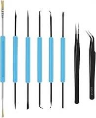QWORK Professional Welding Auxiliary Tools Set, 6 Double-sided Repair Tools & 2 Anti-static Precision Tweezers for Electronic Repair, Soldering, and Grinding